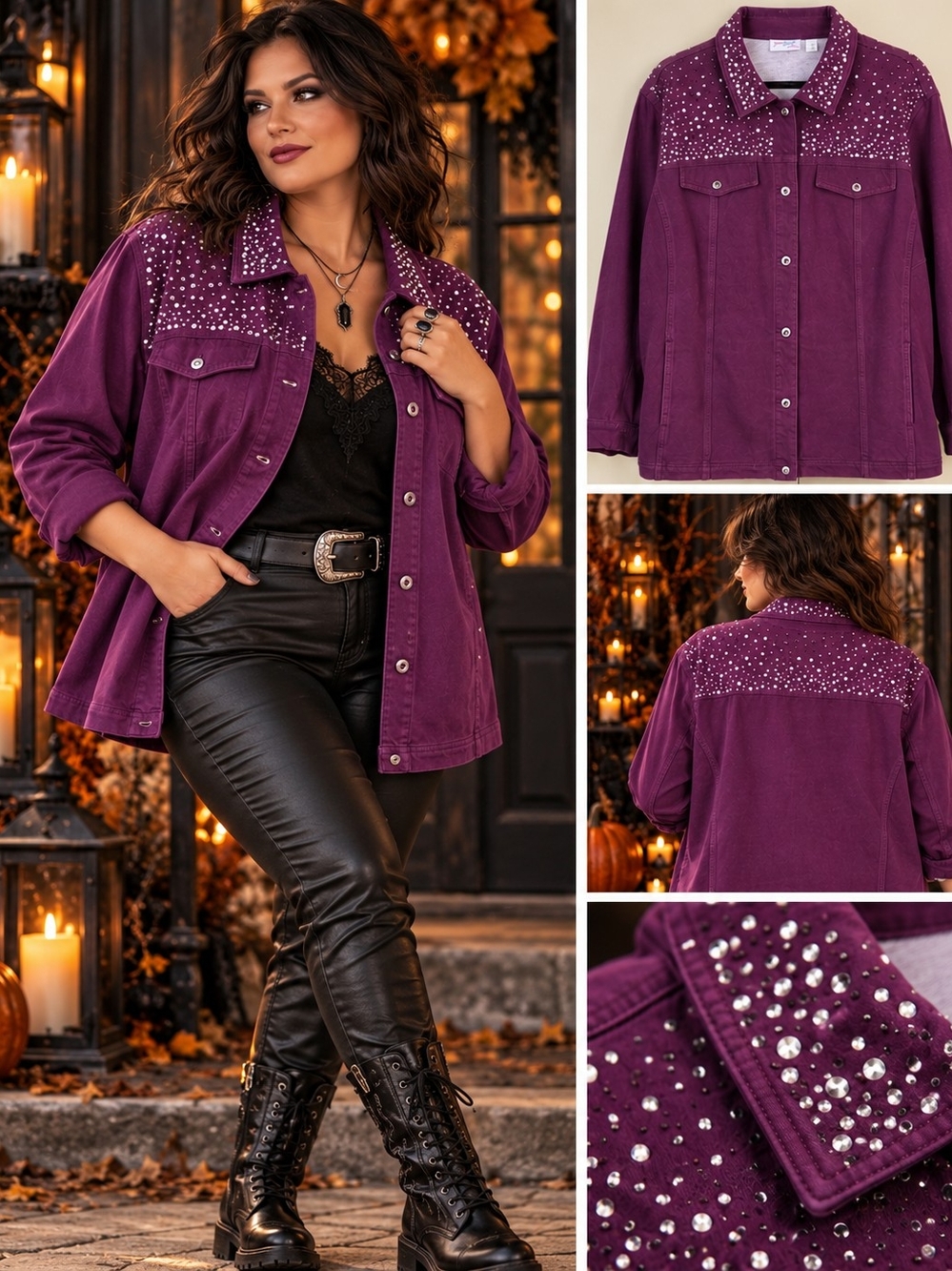 Purple Rhinestone Jacket 3X Plus Size Whimsy Goth Witchy Western Y2K